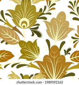 Silver vegetable seamless pattern. Cool ornament. Interlacing of branches and flowers. Background illustration. Elegant fashionable. Flat isolated background. Vector