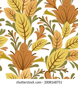 Silver vegetable seamless pattern. Cool ornament. Interlacing of branches and flowers. Background illustration. Elegant fashionable. Flat isolated background. Vector