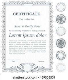 Silver vertical certificate template with additional design elements