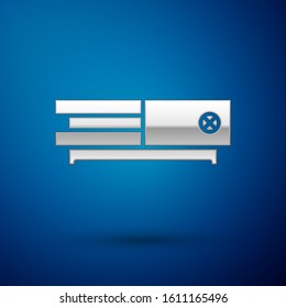 Silver Video game console icon isolated on blue background.  Vector Illustration