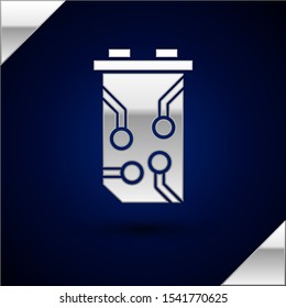 Silver Video graphic card icon isolated on dark blue background.  Vector Illustration