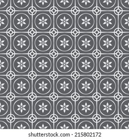 Silver Vintage blossom and circle and hexagon and rectangle seamless pattern on pastel background. Retro and classic symmetry style for old or modern design.