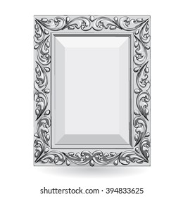silver vintage frame isolate on white background.Classic decorate frame for picture. Vector illustration. 