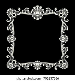 Silver vintage frame isolated on black background.illustration
