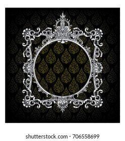 Silver vintage frame isolated on black background.illustration