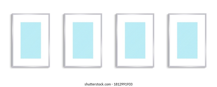 Silver vintage frame with shadows isolated on transparent background. Silver luxury realistic square border. Mockup frame. Vector illustration