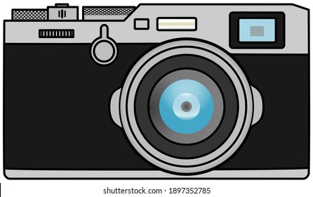 Silver Vintage Rangefinder Camera Illustration on White Background