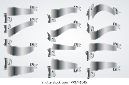 Silver Vintage Ribbon Collection. Vector