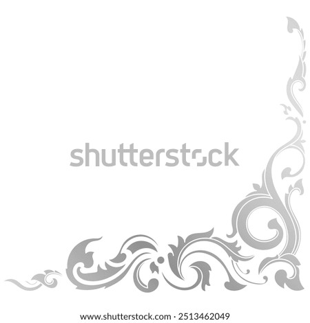 Silver vintage Thai pattern corner on white background