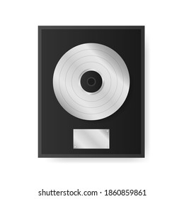 Silver vinyl in frame on wall. Collection disc, template design element