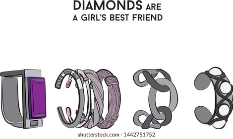 Silver violet bracelet - jewelry set Fashion vector illustration vector  object isolated necklace 
