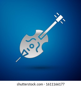 Silver Violin icon isolated on blue background. Musical instrument.  Vector Illustration