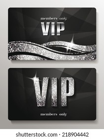 Silver VIP cards with shiny letters and elements