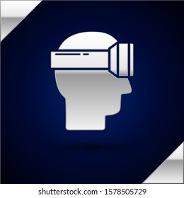 Silver Virtual reality glasses icon isolated on dark blue background. Stereoscopic 3d vr mask.  Vector Illustration