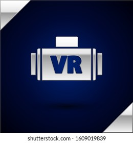 Silver Virtual reality glasses icon isolated on dark blue background. Stereoscopic 3d vr mask.  Vector Illustration
