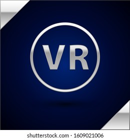 Silver Virtual reality glasses icon isolated on dark blue background. Stereoscopic 3d vr mask.  Vector Illustration