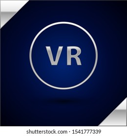 Silver Virtual reality icon isolated on dark blue background.  Vector Illustration