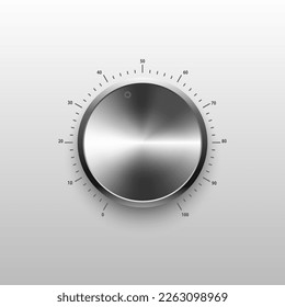 Silver volume button, steel texture, vector.Volume Knob. Metallic Button isolated on gradient mesh background. Vector illustration.