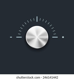 Silver volume button, steel texture, vector