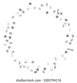 Silver volumetric star-confetti fall on a white background. Falling stars on a white background. Bright design pattern. Suitable for your design, cards, invitations, gift, vip.