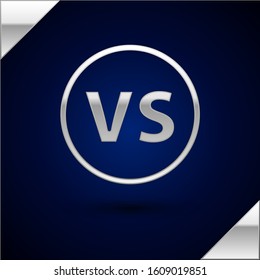 Silver VS Versus battle icon isolated on dark blue background. Competition vs match game, martial battle vs sport.  Vector Illustration