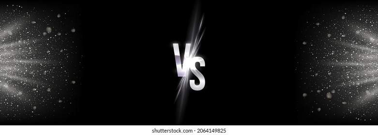 Silver vs, versus fight confrontation, challenge vector illustration. Abstract battle or match competition, combat opposition, contest banner with bright glowing sparkle glitters on dark background