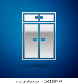Silver Wardrobe icon isolated on blue background.  Vector Illustration