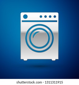 Silver Washer icon isolated on blue background. Washing machine icon. Clothes washer - laundry machine. Home appliance symbol. Vector Illustration