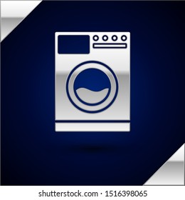 Silver Washer icon isolated on dark blue background. Washing machine icon. Clothes washer - laundry machine. Home appliance symbol.  Vector Illustration