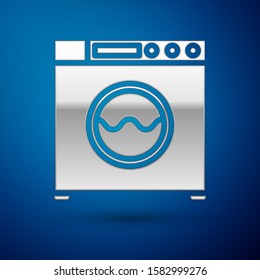 Silver Washer icon isolated on blue background. Washing machine icon. Clothes washer - laundry machine. Home appliance symbol.  Vector Illustration