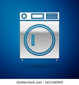 Silver Washer icon isolated on blue background. Washing machine icon. Clothes washer - laundry machine. Home appliance symbol.  Vector Illustration