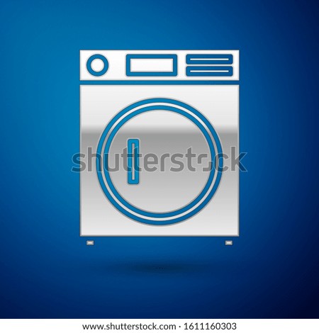 Silver Washer icon isolated on blue background. Washing machine icon. Clothes washer - laundry machine. Home appliance symbol.  Vector Illustration