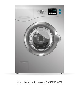 Silver Washing machine isolated on white background