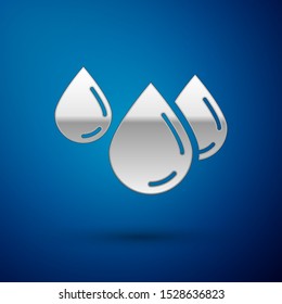 Silver Water drop icon isolated on blue background.  Vector Illustration
