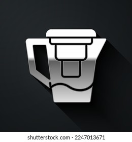 Silver Water jug with a filter icon isolated on black background. Long shadow style. Vector Illustration