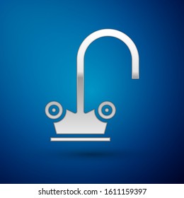Silver Water tap icon isolated on blue background.  Vector Illustration