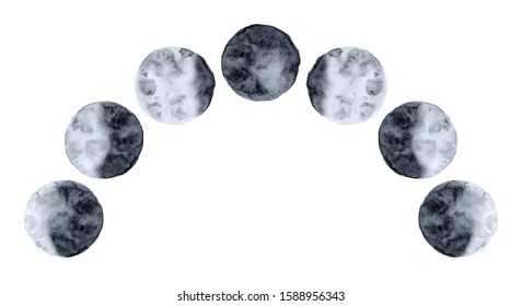 Silver Watercolor lunar eclipse isolated on white background modern space design