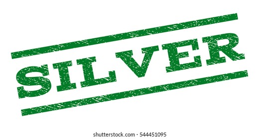 Silver watermark stamp. Text caption between parallel lines with grunge design style. Rubber seal stamp with dust texture. Vector green color ink imprint on a white background.