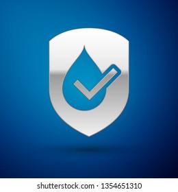 Silver Waterproof icon isolated on blue background. Water resistant or liquid protection concept. Vector Illustration