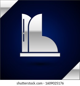 Silver Waterproof rubber boot icon isolated on dark blue background. Gumboots for rainy weather, fishing, gardening.  Vector Illustration