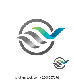 silver wave logo illustration with circle