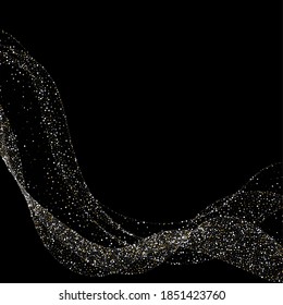 Silver wave on a black background. Shiny gold and silver particles on the wave