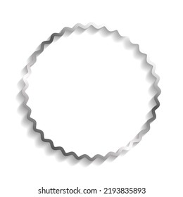 Silver wavy circle frame with shadows and highlights isolated on a white background.
