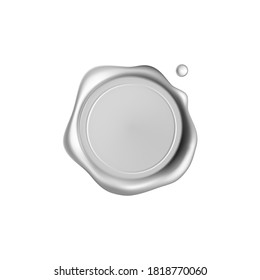 Silver wax seal stamp isolated on white background. Realistic guaranteed stamps. Realistic 3d vector illustration