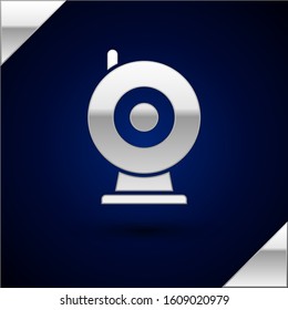 Silver Web camera icon isolated on dark blue background. Chat camera. Webcam icon.  Vector Illustration