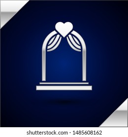 Silver Wedding arch icon isolated on dark blue background. Wedding decoration.  Vector Illustration