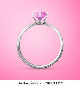 silver wedding ring on pink background, excellent vector illustration, EPS 10