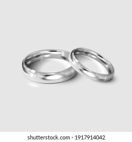 Silver wedding rings isolated on white. 3d realistic vector illustration