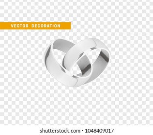 Silver wedding rings, realistic design isolated on transparent background.