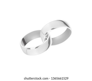 Silver wedding rings, realistic design isolated on white background.